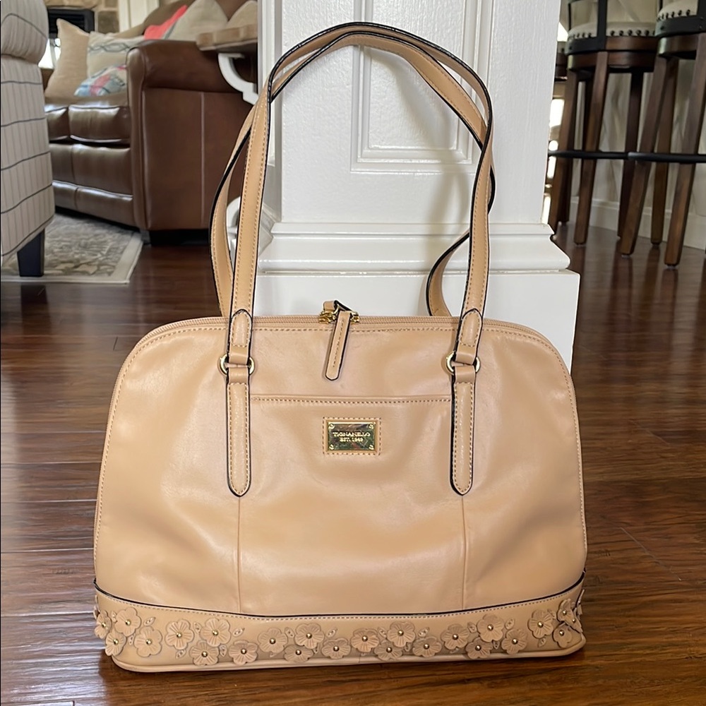 Tignanello Glove Leather Garden Party Satchel - Sand Color w/ Floral Appliqué